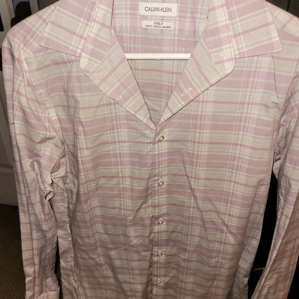 Calvin Klein Men's Light Pink Plaid Dress Shirt